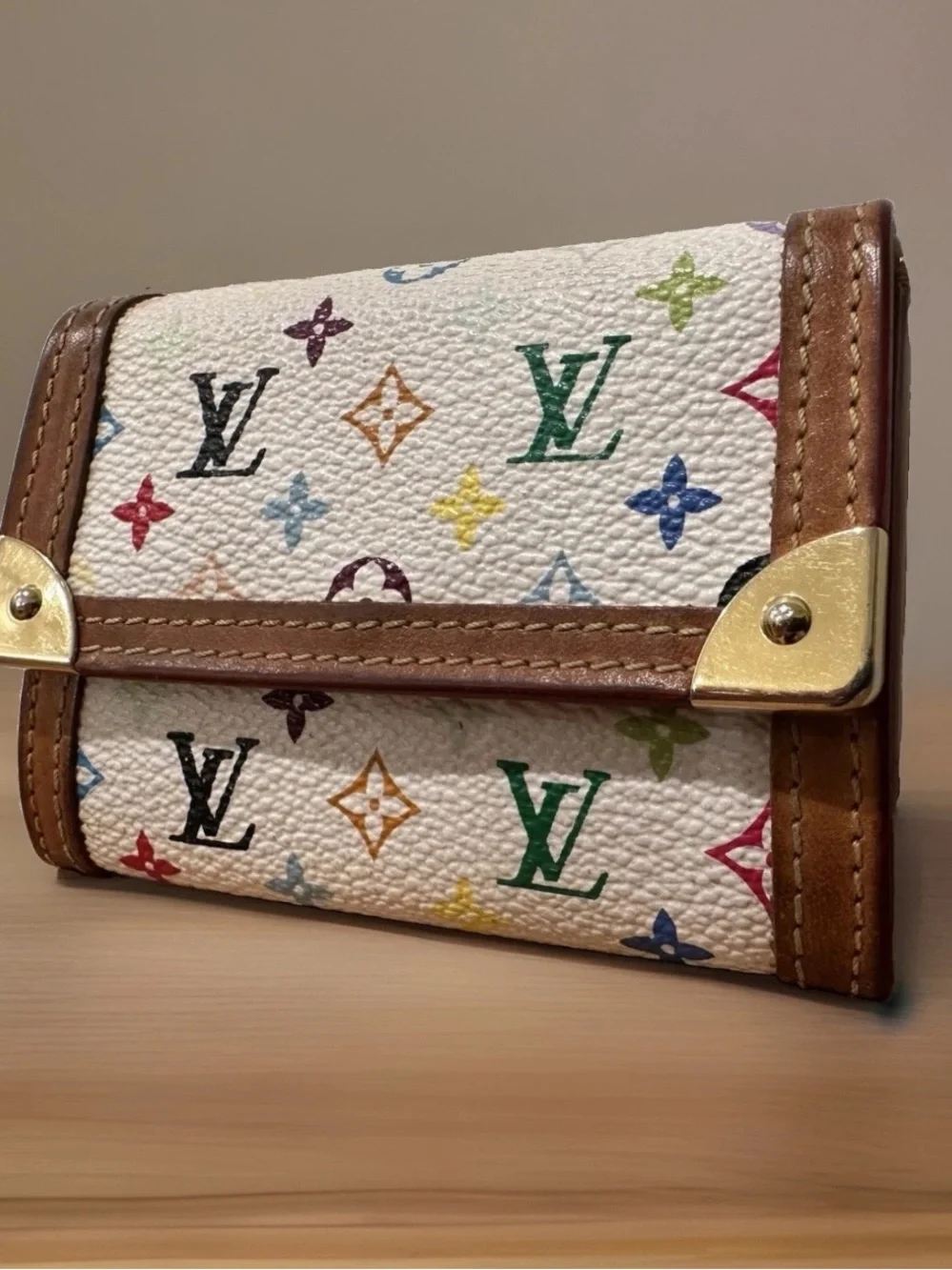 Authentic Louis Vuitton Takashi Murakami Monogram Porte Monnaie Plat Coin Wallet
